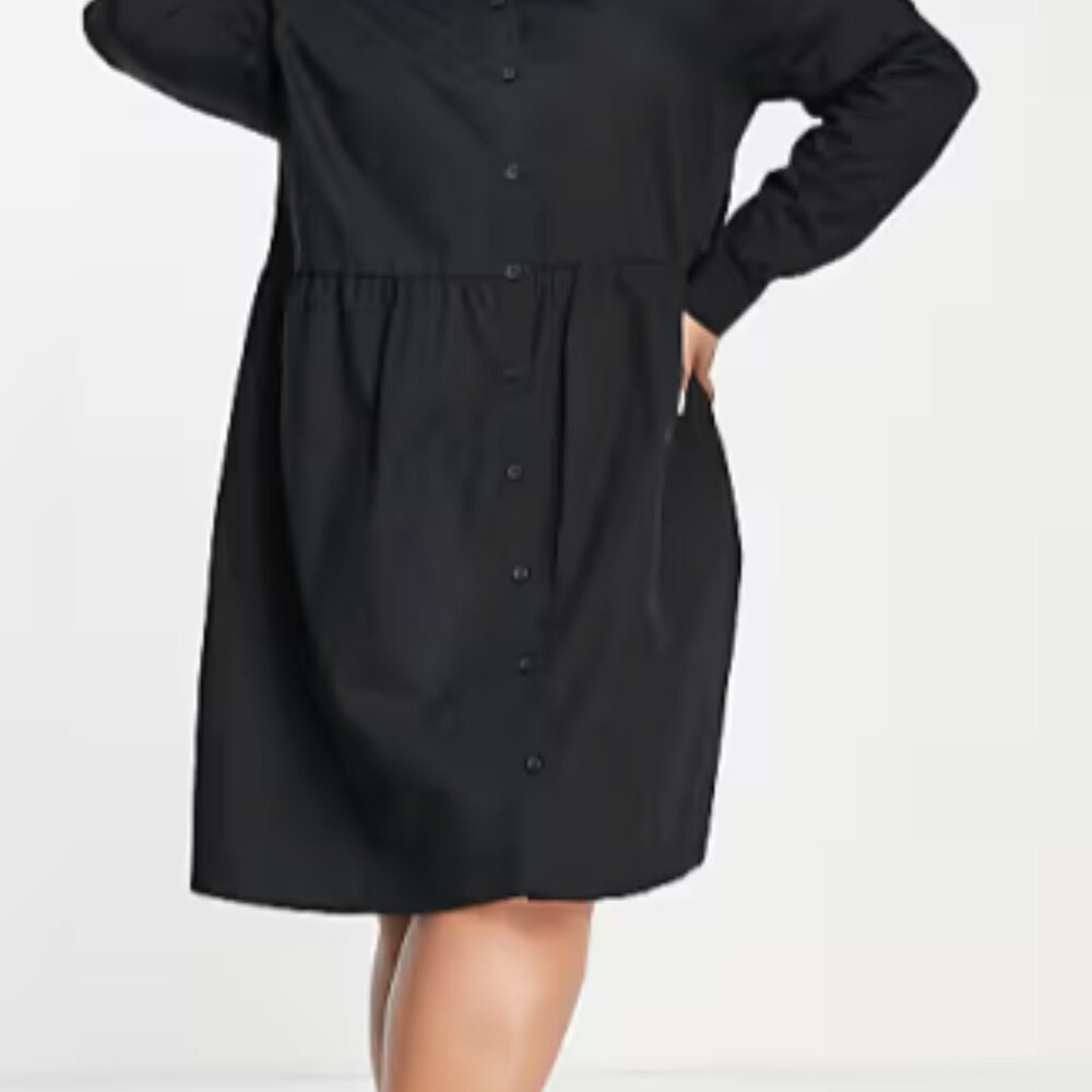 ASOS Curve Black Mini Smock Shirt Dress - Size 26W